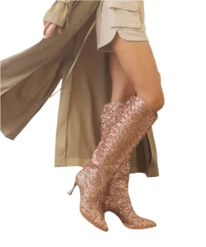 The Jewel Rose Gold | Knee High Sequin Boots