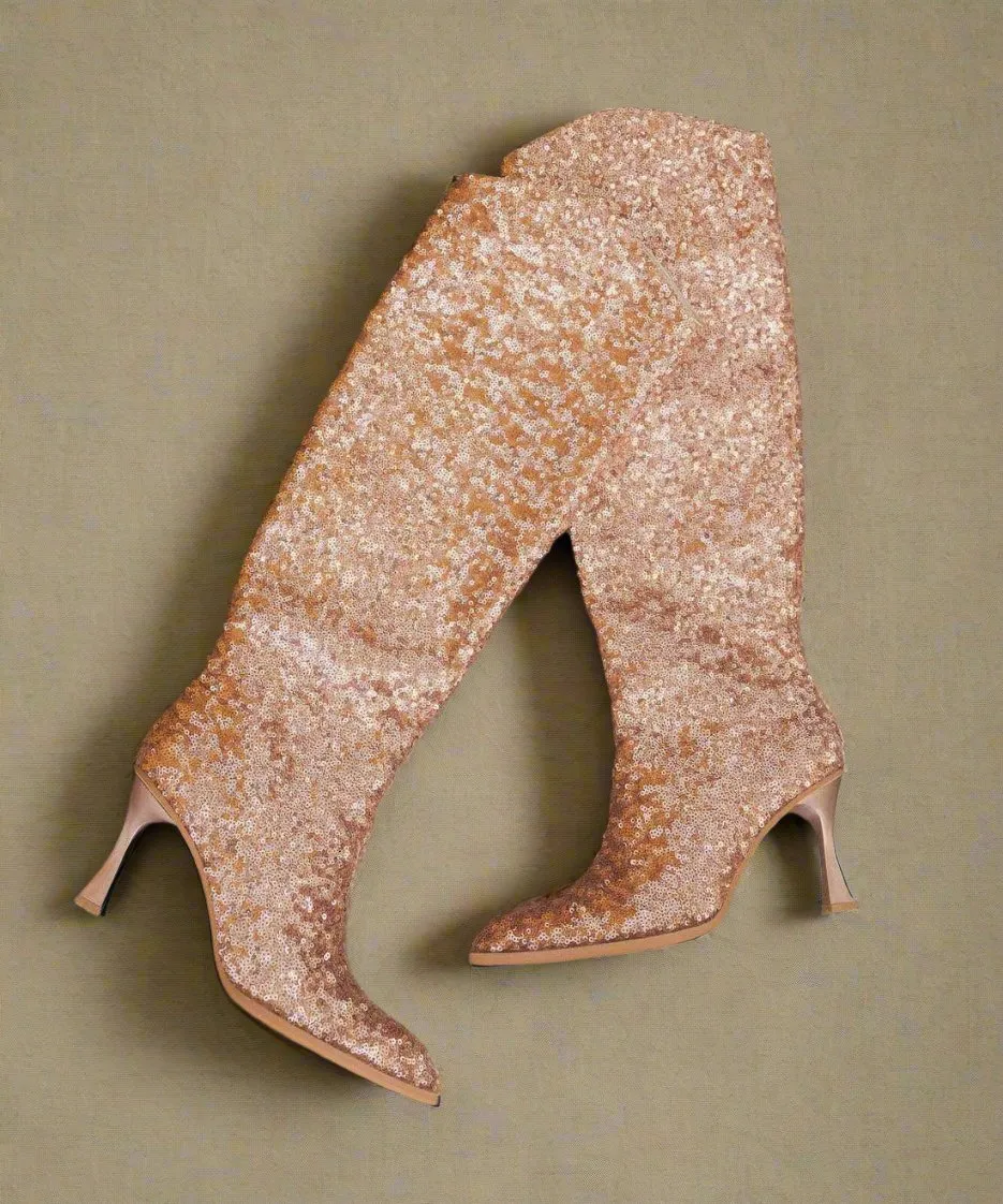 The Jewel Rose Gold | Knee High Sequin Boots