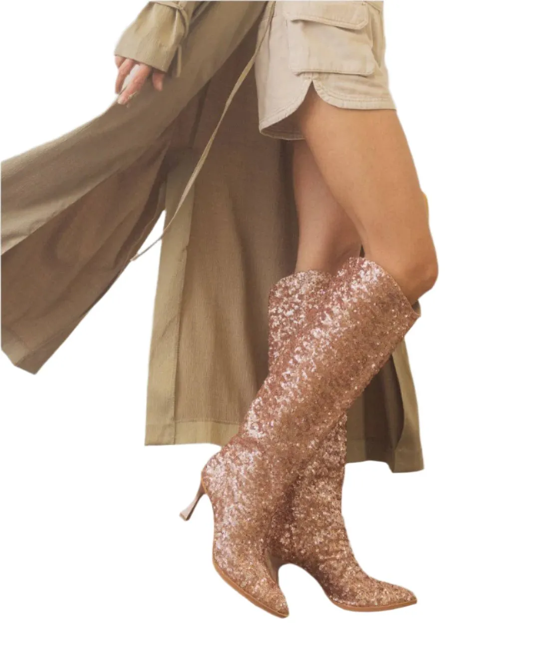 The Jewel Rose Gold | Knee High Sequin Boots