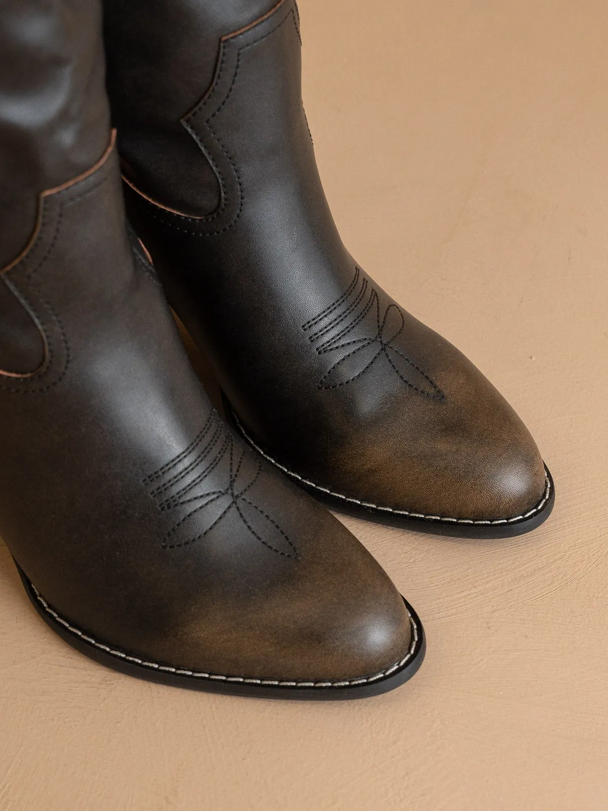 The Roxanne | Brown Knee High Western Bucket Boot