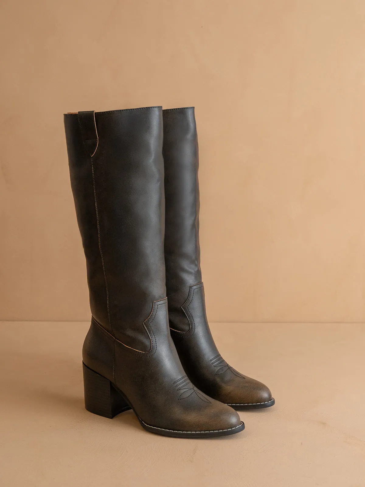 The Roxanne | Brown Knee High Western Bucket Boot