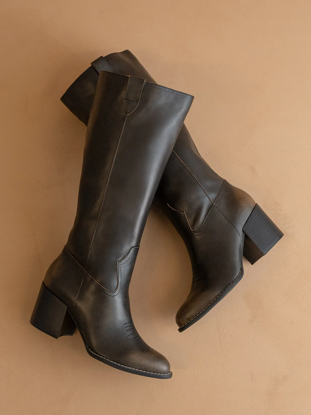 The Roxanne | Brown Knee High Western Bucket Boot