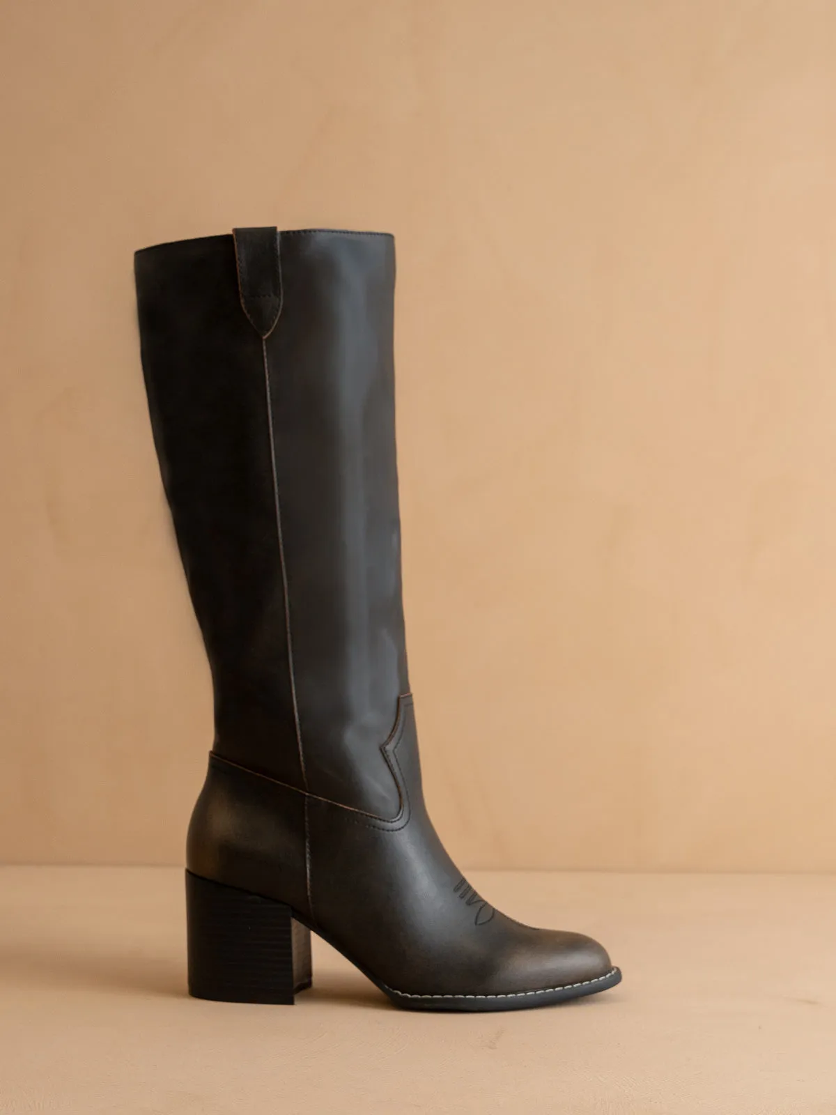 The Roxanne | Brown Knee High Western Bucket Boot