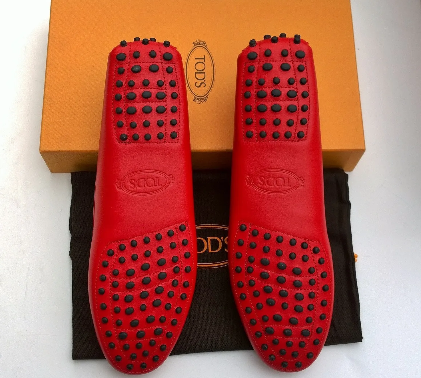 Tod's Double T Red Leather and Suede Quilted Loafers Gommino Silver Buckle