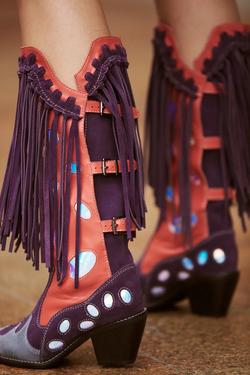 Top Layer Cowhide Knee-length Boots with Fringed