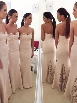 Trumpet Strapless Backless Bridesmaid Dresses,Floor Length Satin Bridesmaid Dresses