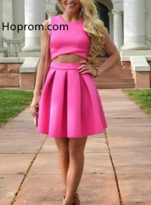 Two Piece Homecoming Dress, Hot Pink Short Homecoming Dresses