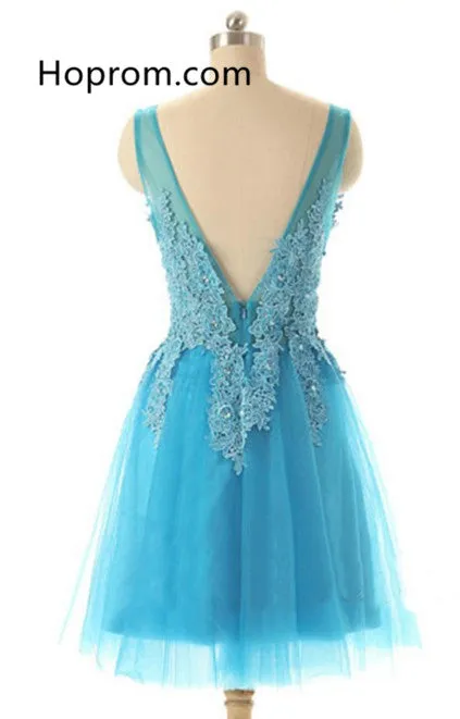 V-neck Baby Blue Homecoming Dress with Appliques