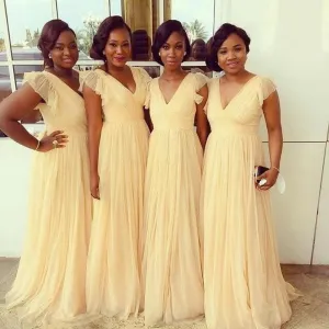 V-neck Yellow Chiffon Bridesmaid Dress