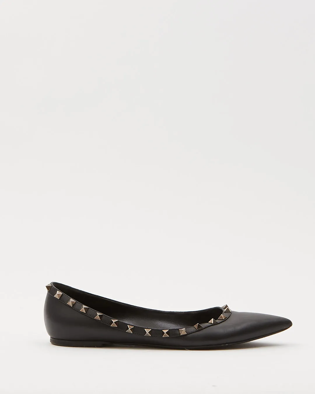 Valentino Black Rockstud Accent Leather Ballerina Flats - 40