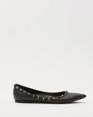 Valentino Black Rockstud Accent Leather Ballerina Flats - 40