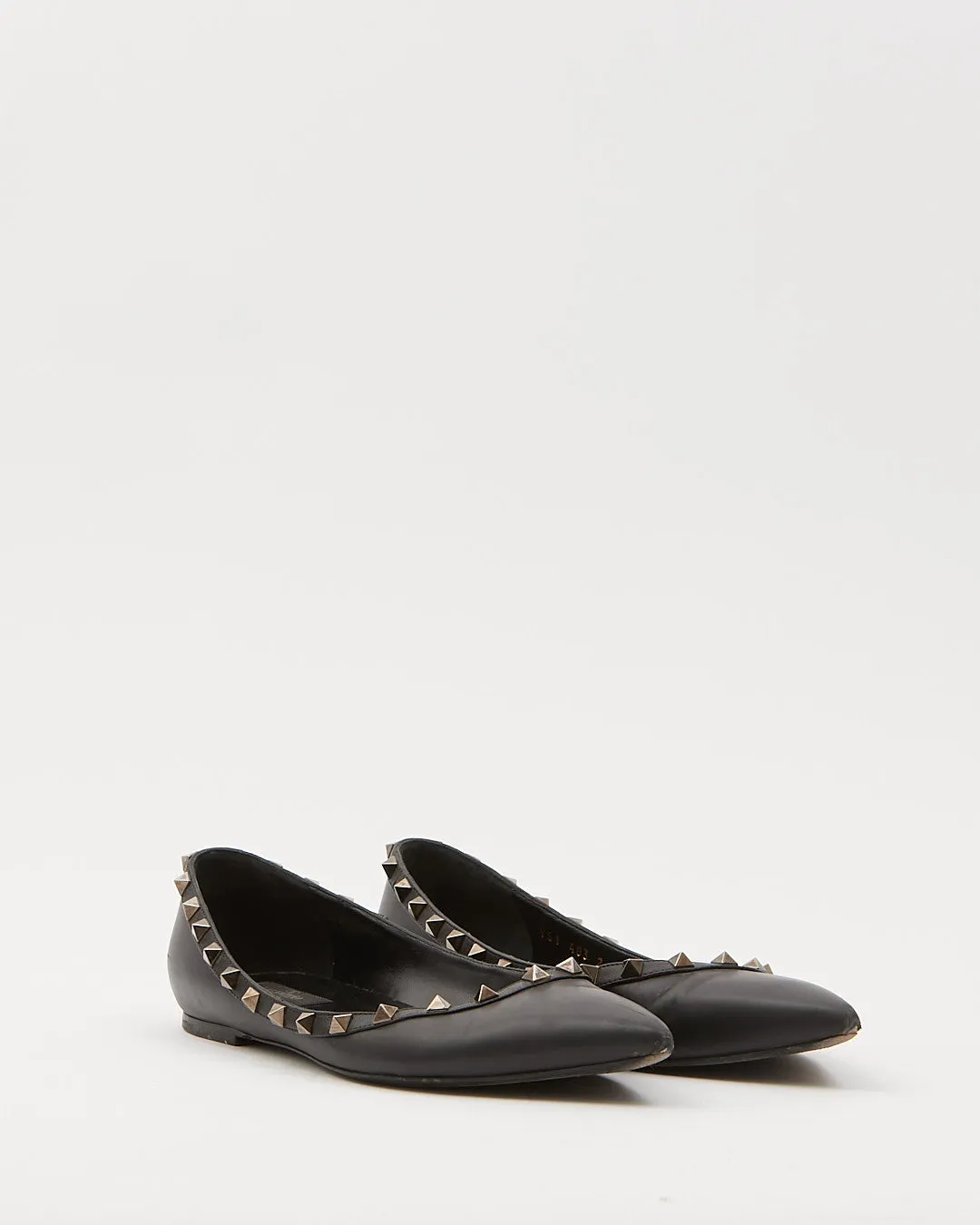 Valentino Black Rockstud Accent Leather Ballerina Flats - 40