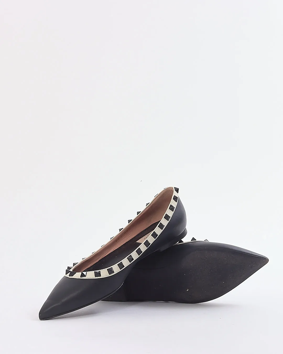 Valentino Black/White Rockstud Ballerina Flats - 38.5