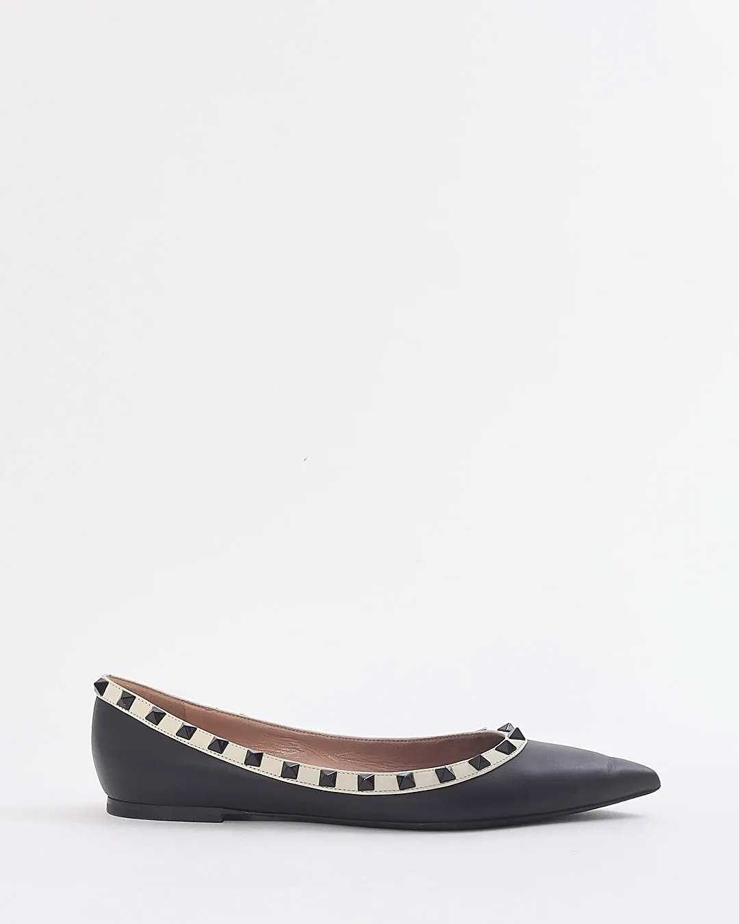 Valentino Black/White Rockstud Ballerina Flats - 38.5