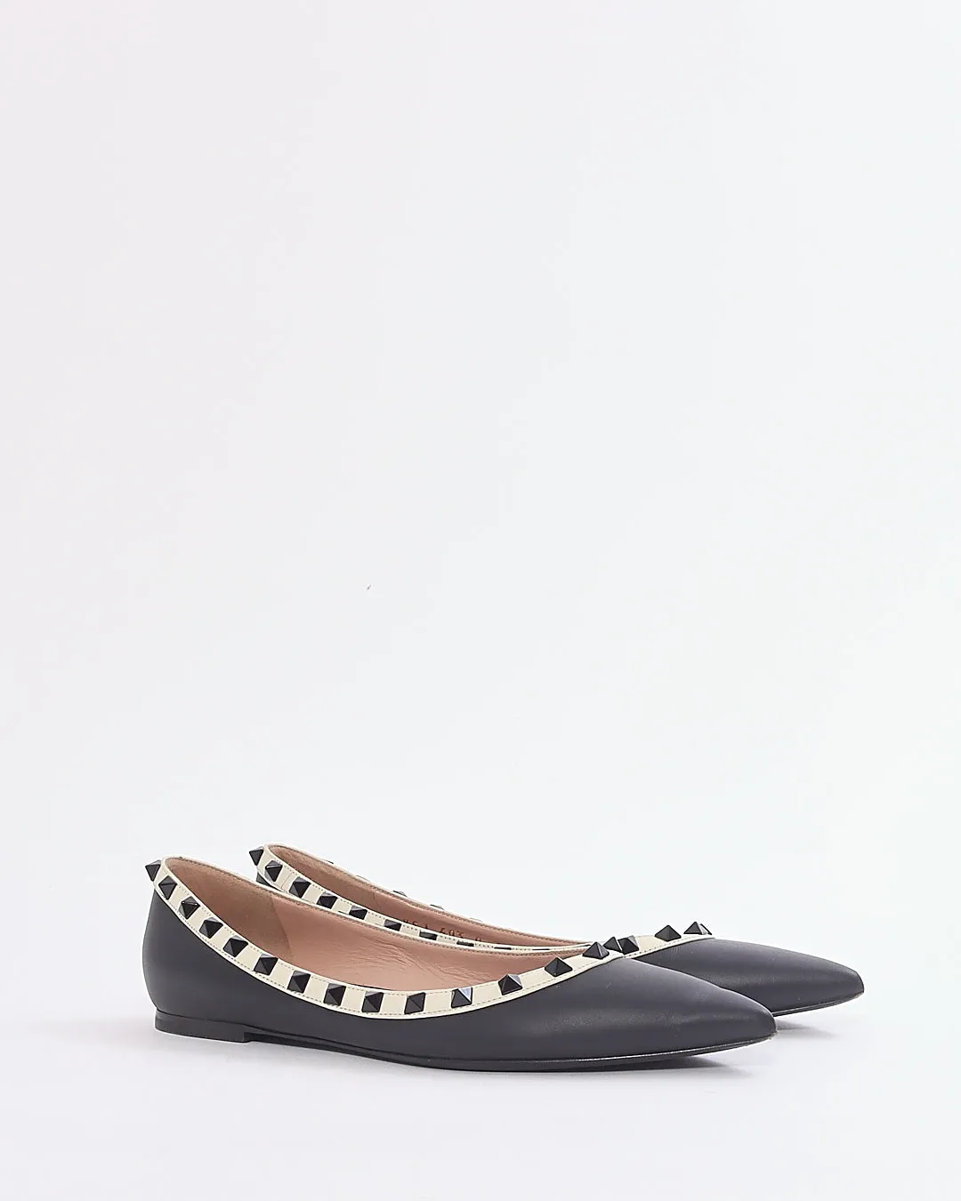 Valentino Black/White Rockstud Ballerina Flats - 38.5