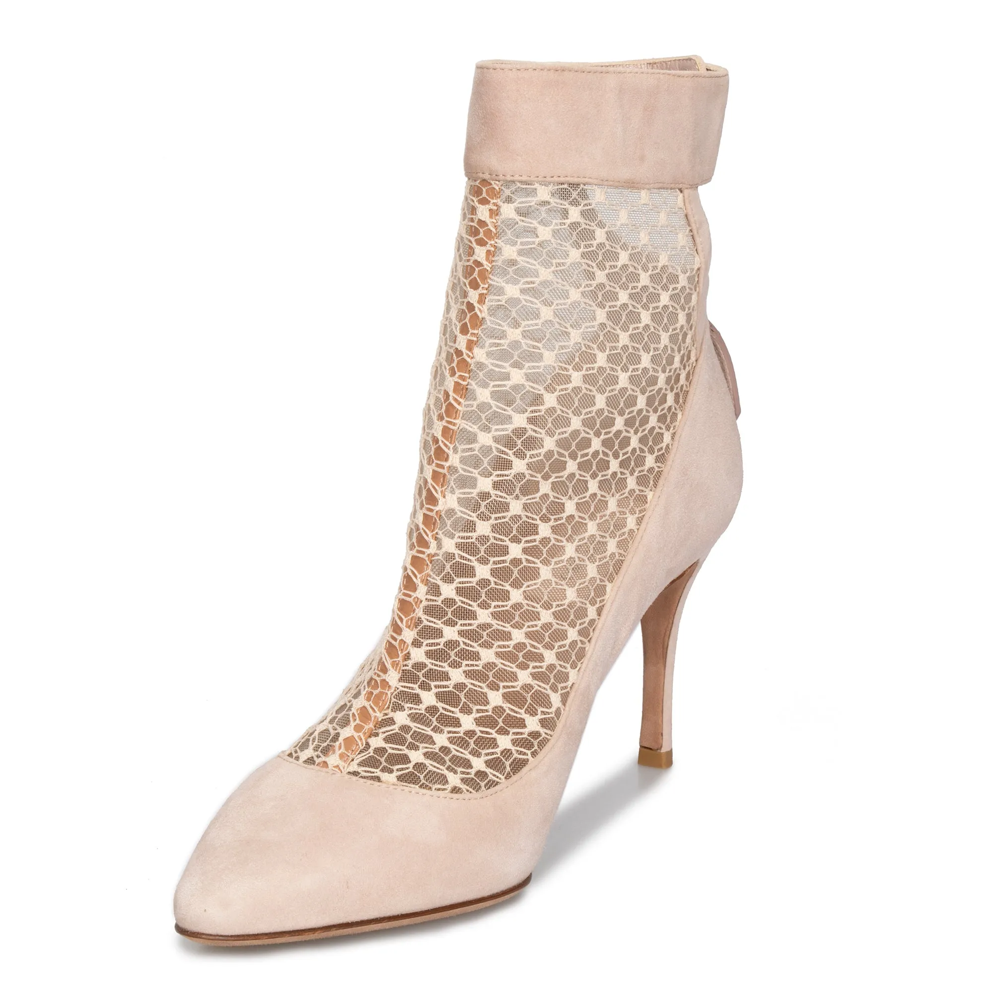 Valentino Lace Ankle Booties in Powder Suede