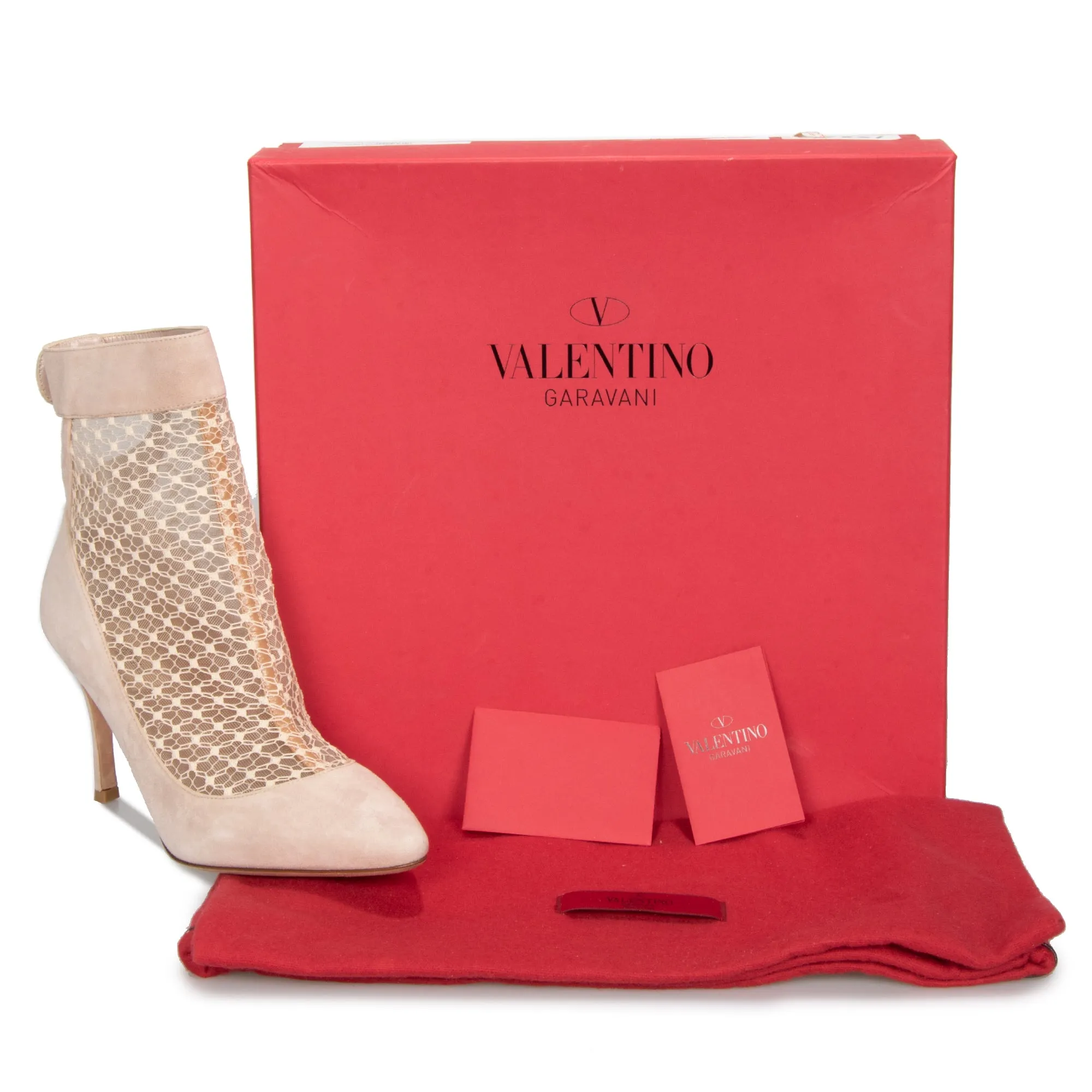 Valentino Lace Ankle Booties in Powder Suede