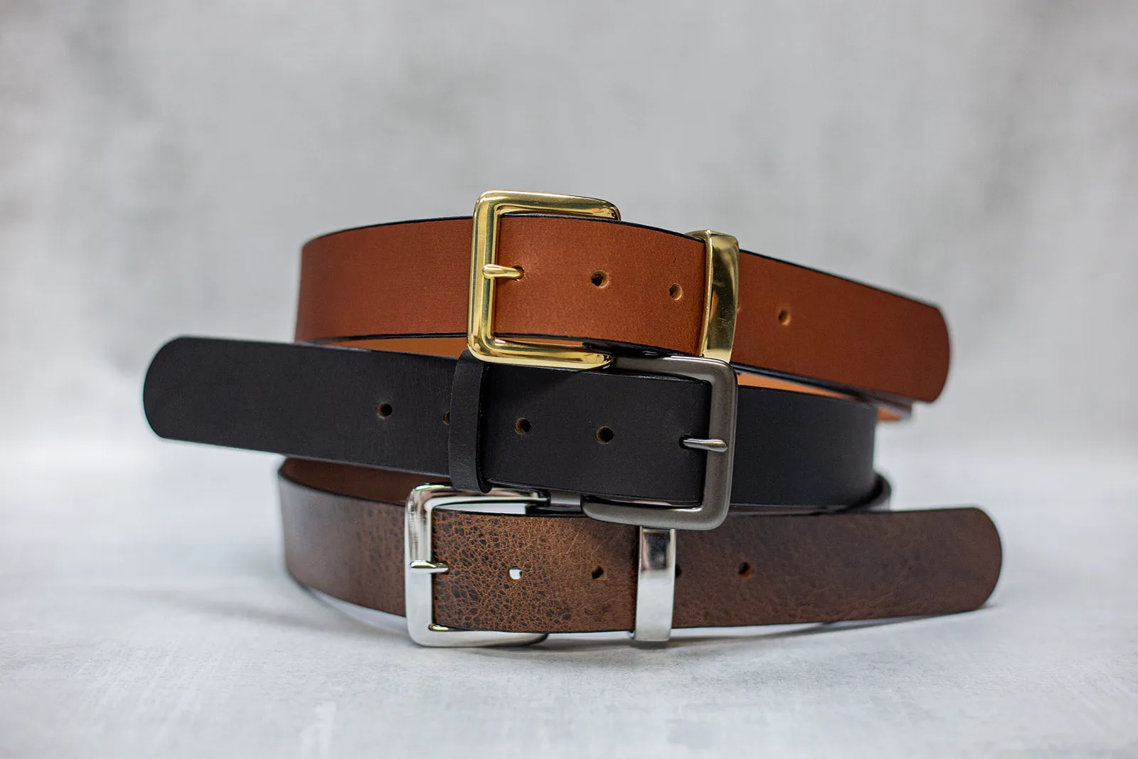 Water Buffalo Leather Belt, 1-1/4" wide, Square Buckle [Quick Ship]
