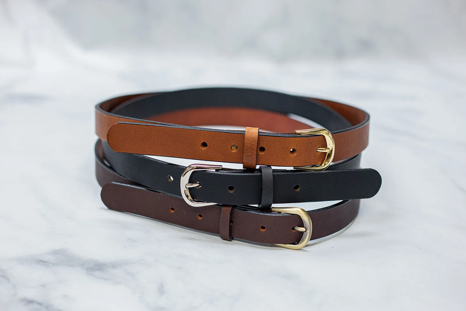 Water Buffalo Leather Belt, 1" wide, Round Buckle [Quick Ship]