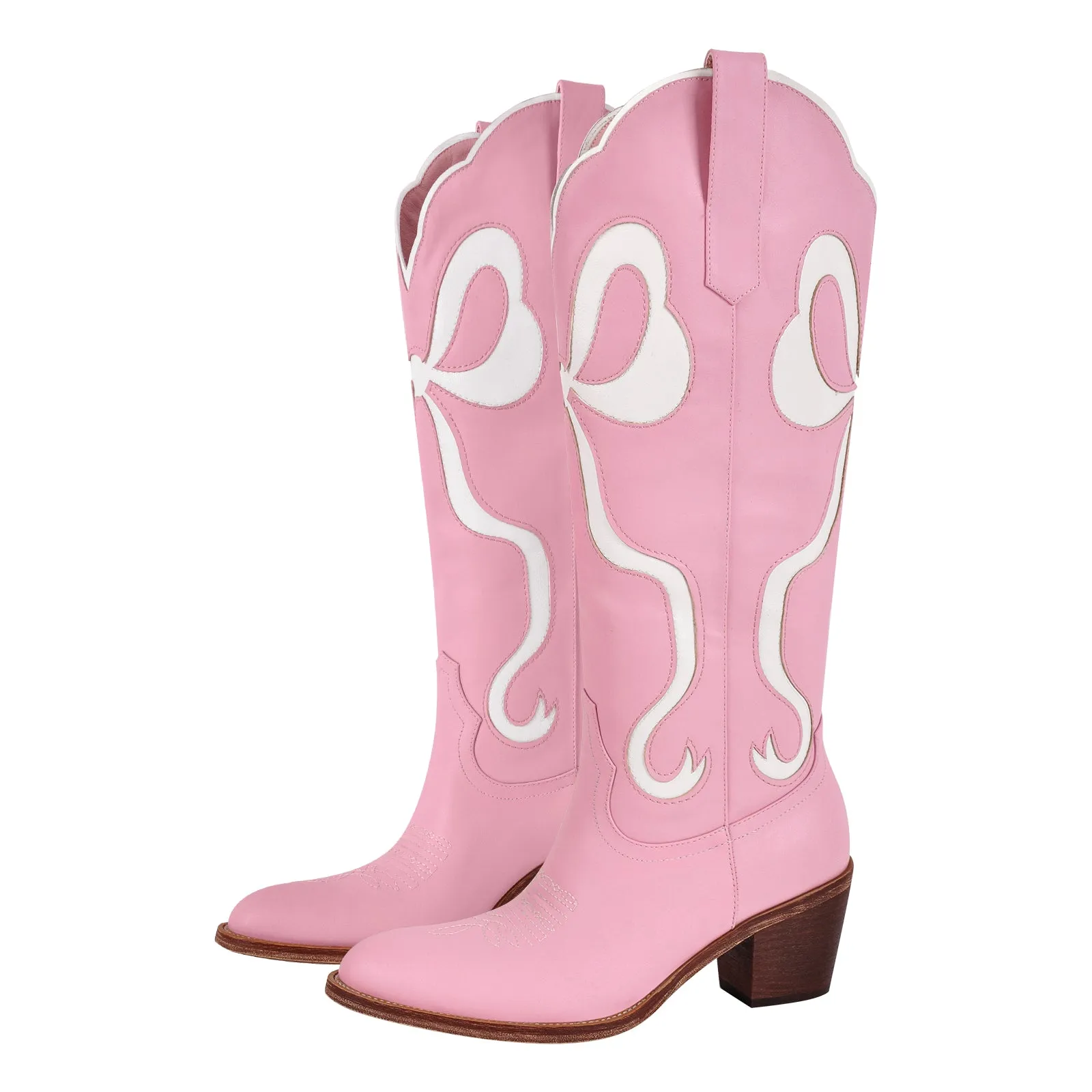 White Pointed Toe Pink Bow Knee High Cowgirl Boots