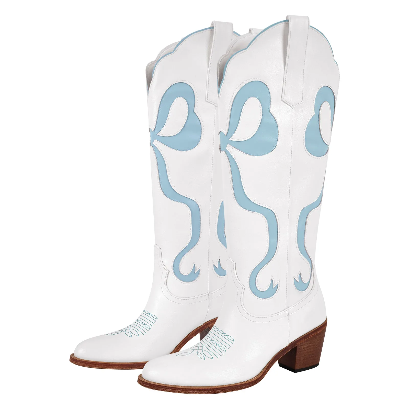 White Pointed Toe Pink Bow Knee High Cowgirl Boots