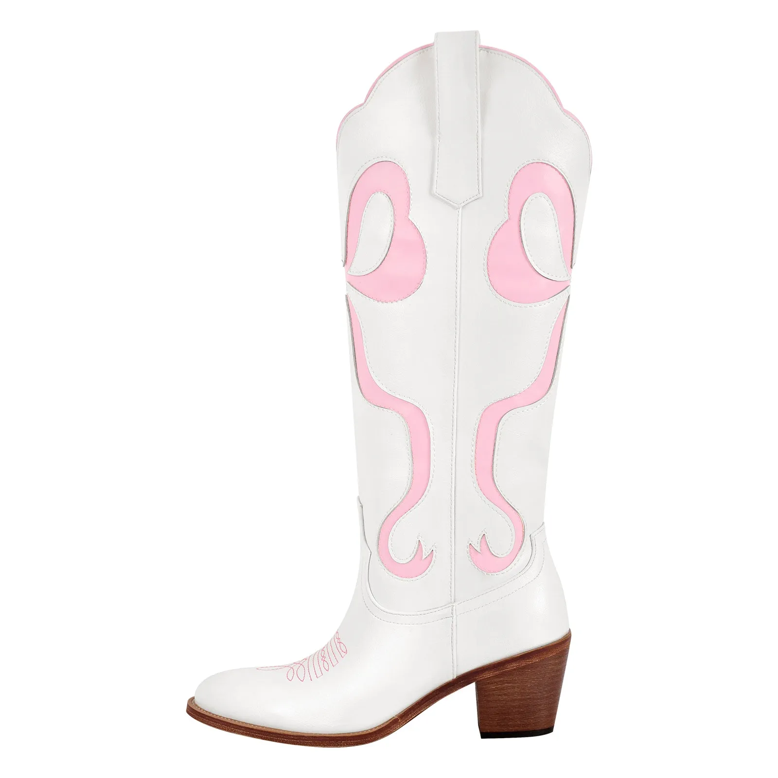 White Pointed Toe Pink Bow Knee High Cowgirl Boots