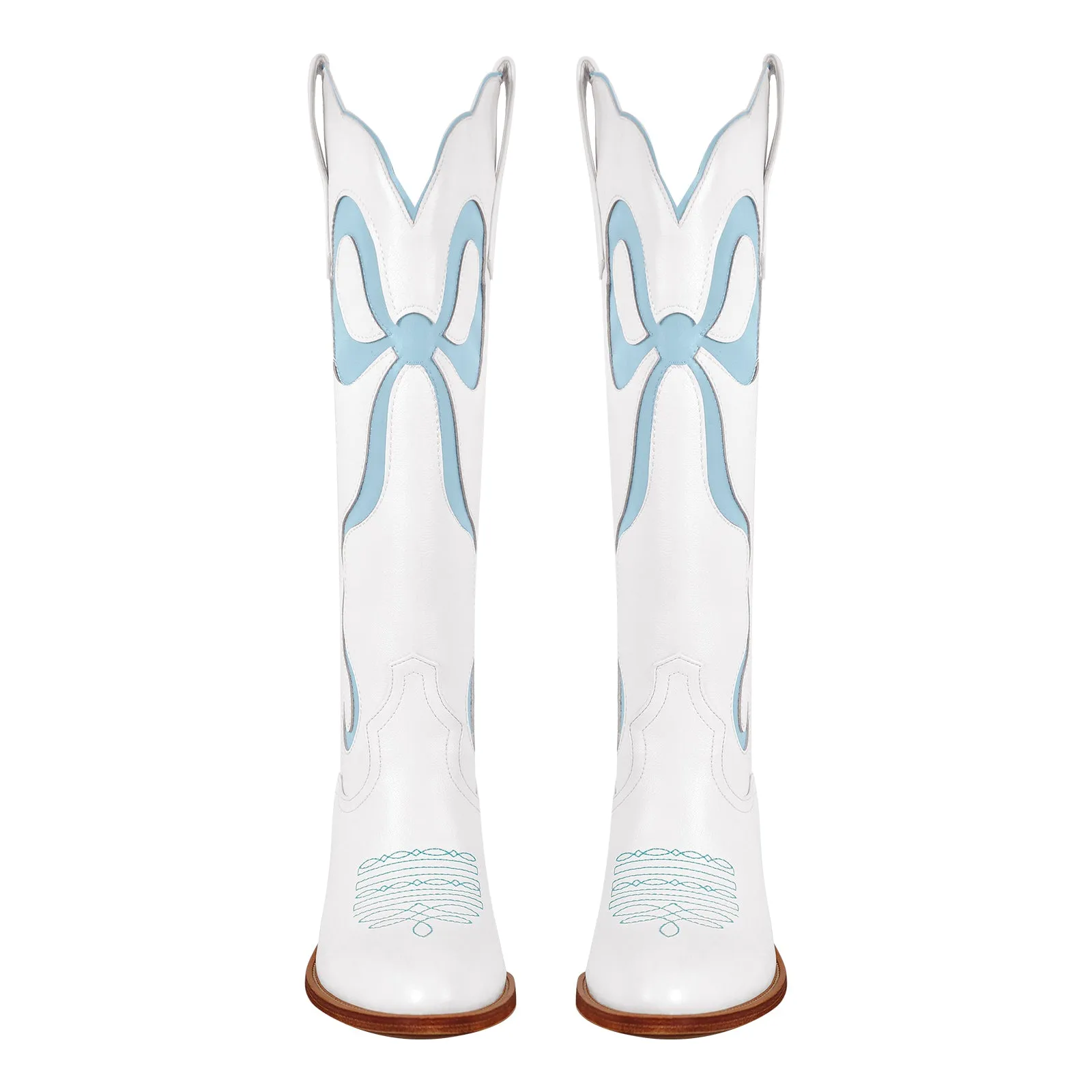 White Pointed Toe Pink Bow Knee High Cowgirl Boots