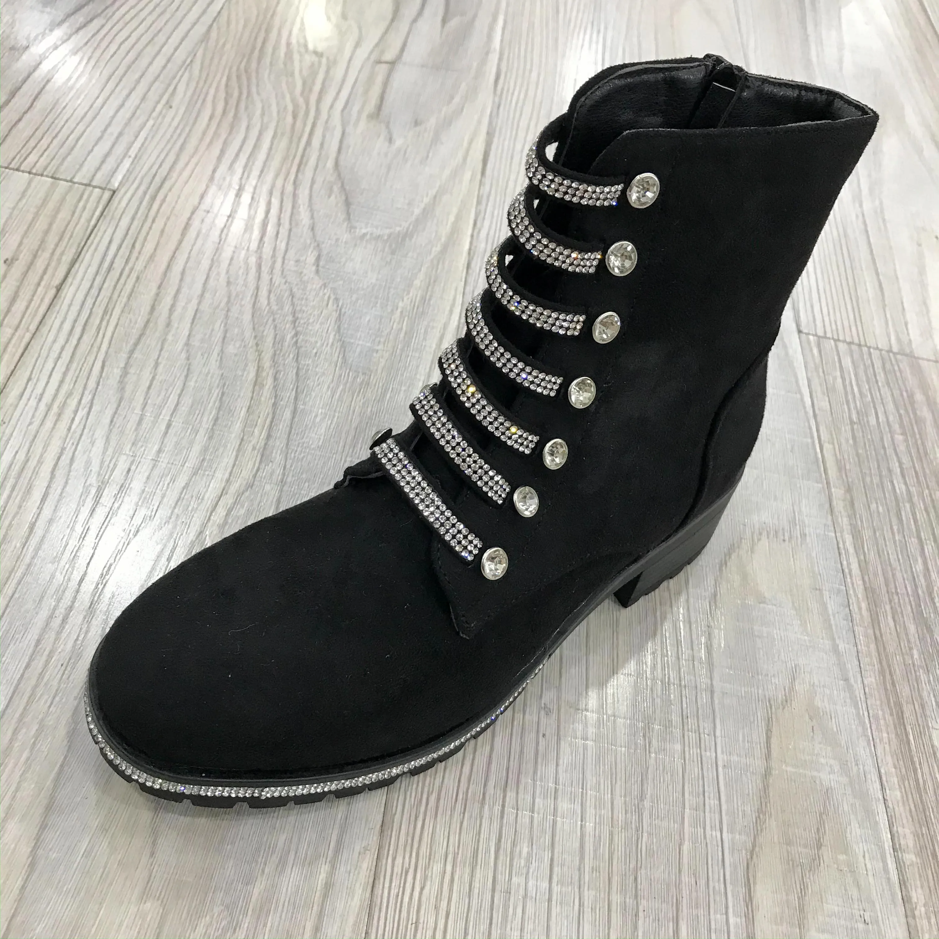 Women Boots Black Pu Leather Boots Female Zipper Cross-tied Shoes Buckle Riding Boots