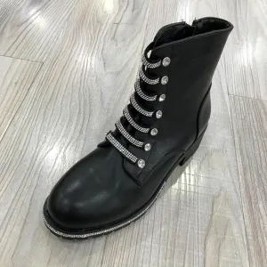 Women Boots Black Pu Leather Boots Female Zipper Cross-tied Shoes Buckle Riding Boots