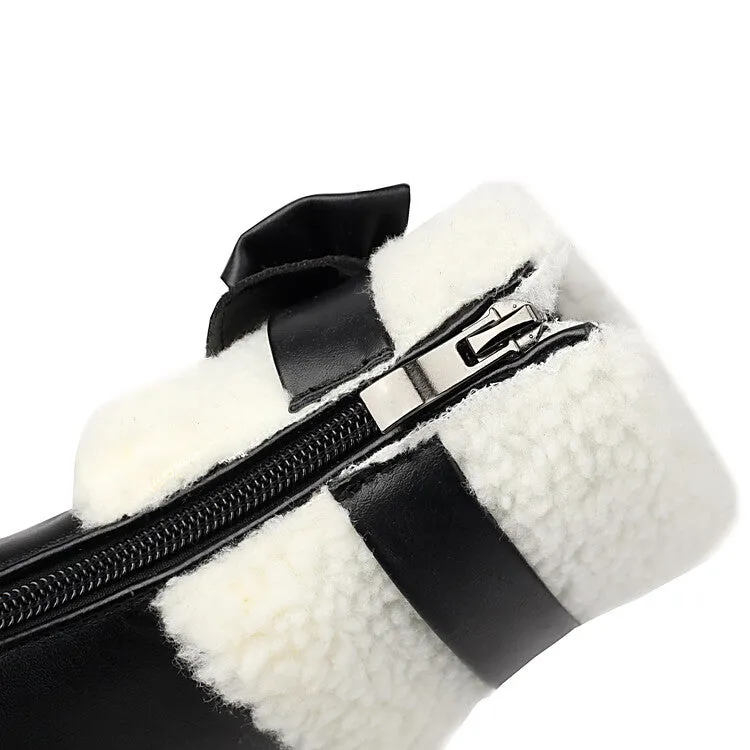 Women's Bows Round Toe Block Heel Short Boots