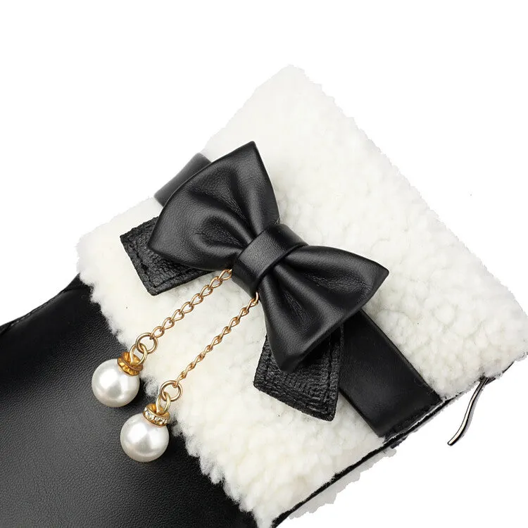 Women's Bows Round Toe Block Heel Short Boots
