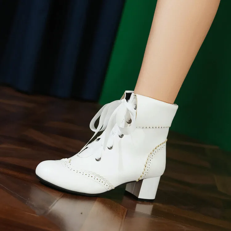 Women's Lace Up Round Toe Block Heel Ankle Boots