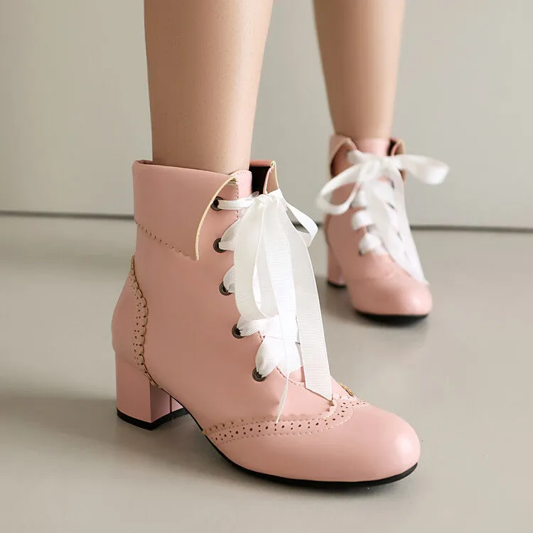 Women's Lace Up Round Toe Block Heel Ankle Boots