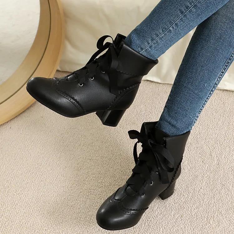 Women's Lace Up Round Toe Block Heel Ankle Boots