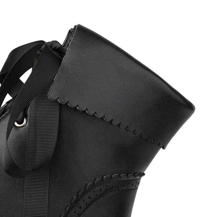 Women's Lace Up Round Toe Block Heel Ankle Boots