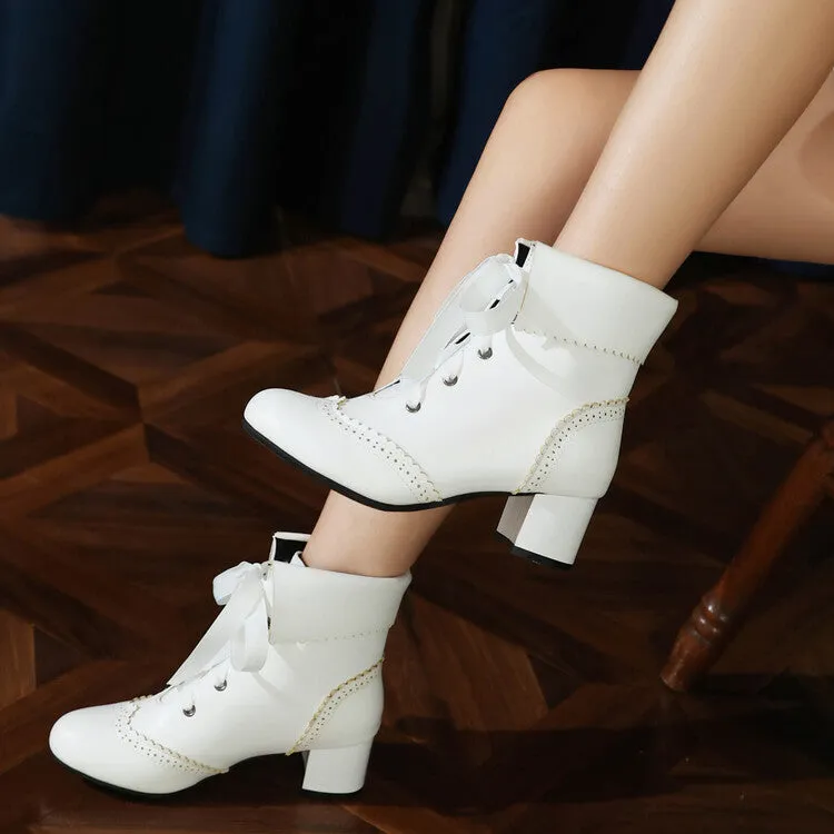 Women's Lace Up Round Toe Block Heel Ankle Boots