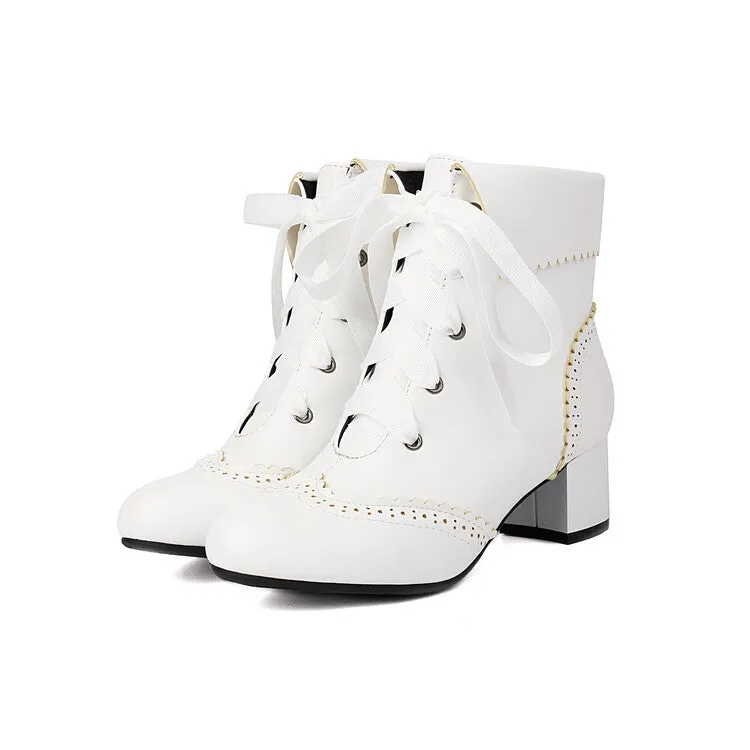 Women's Lace Up Round Toe Block Heel Ankle Boots