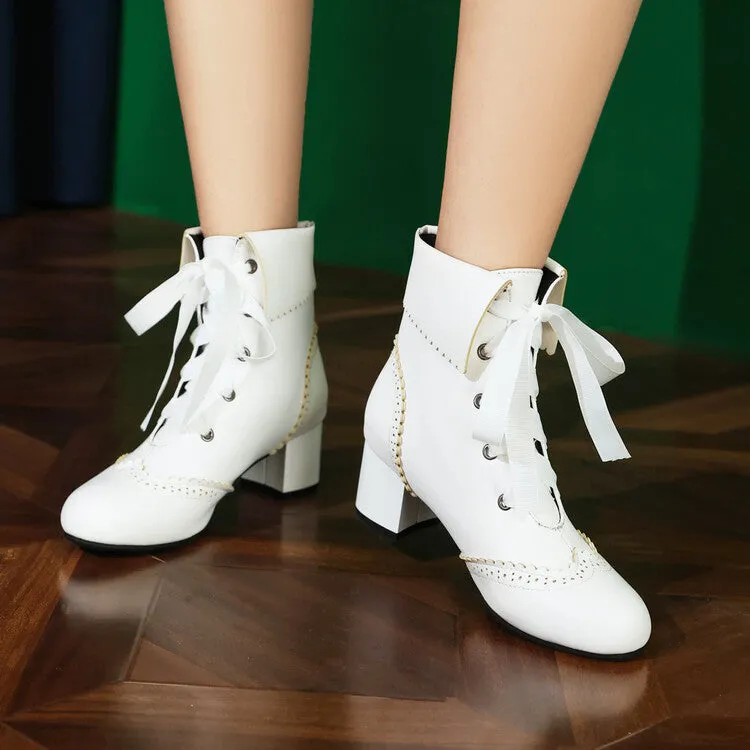 Women's Lace Up Round Toe Block Heel Ankle Boots