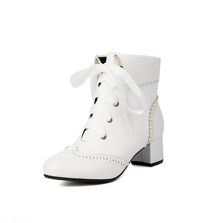 Women's Lace Up Round Toe Block Heel Ankle Boots