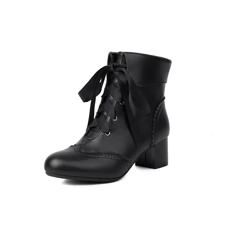 Women's Lace Up Round Toe Block Heel Ankle Boots