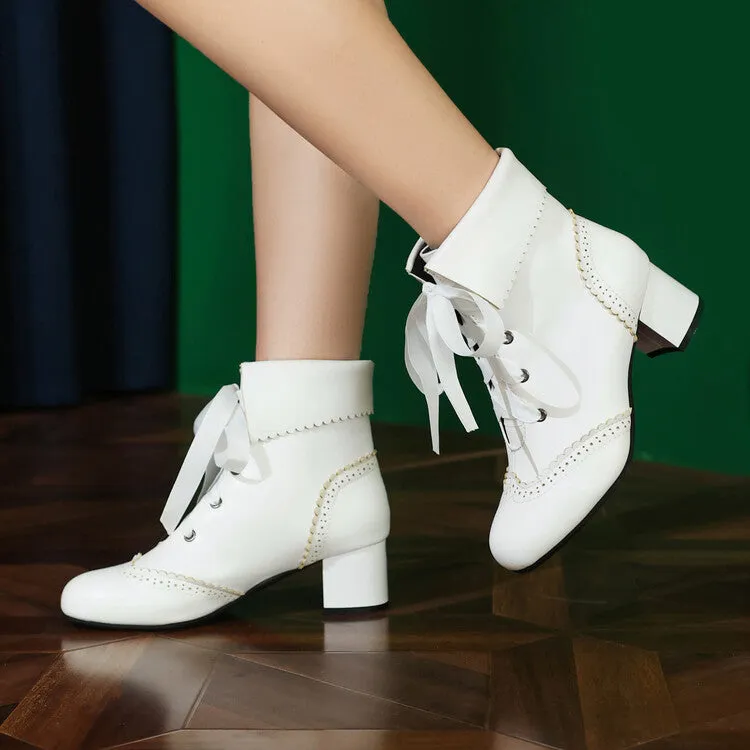 Women's Lace Up Round Toe Block Heel Ankle Boots