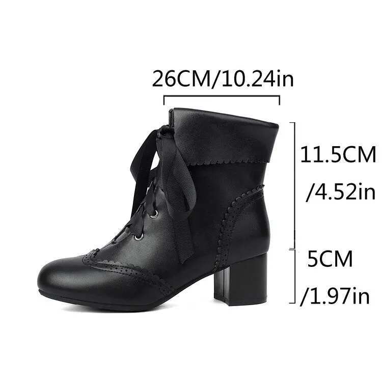 Women's Lace Up Round Toe Block Heel Ankle Boots