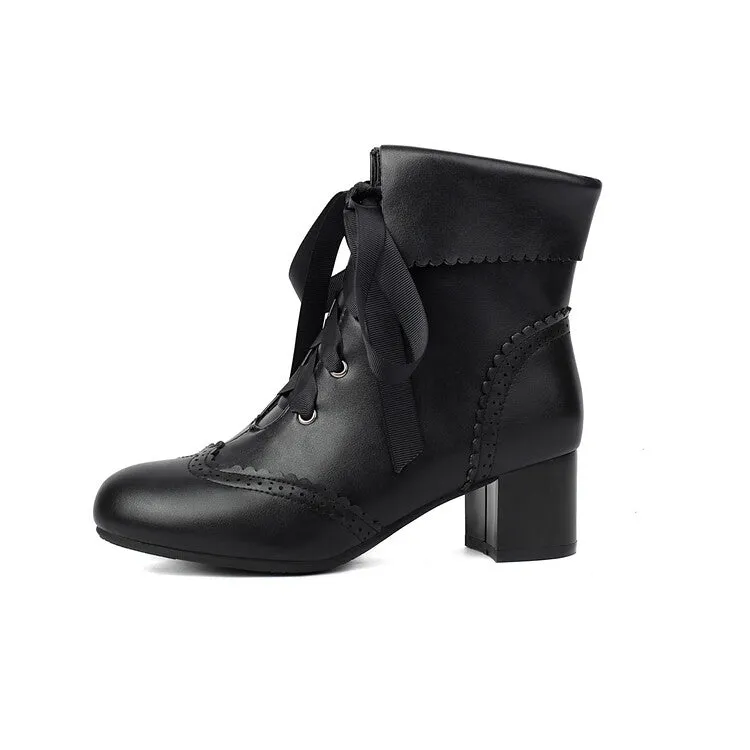Women's Lace Up Round Toe Block Heel Ankle Boots