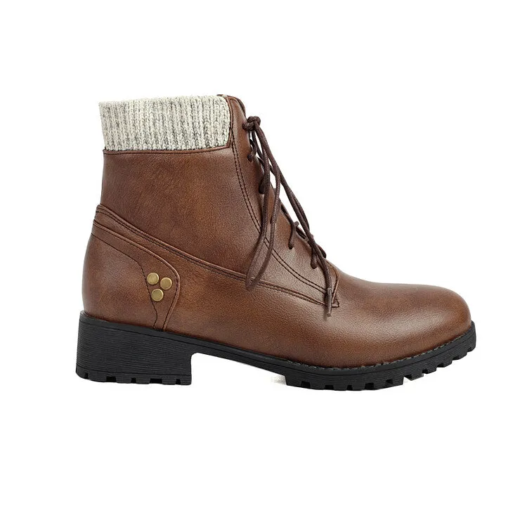 Women's Lace-Up Round Toe Low Heel Ankle Boots