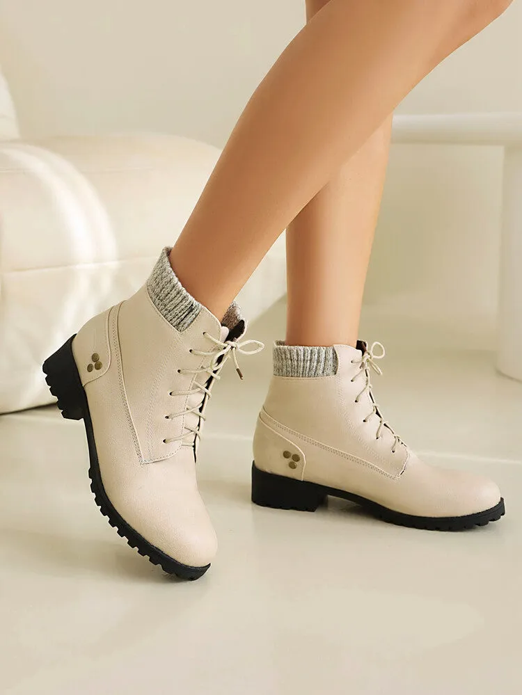 Women's Lace-Up Round Toe Low Heel Ankle Boots