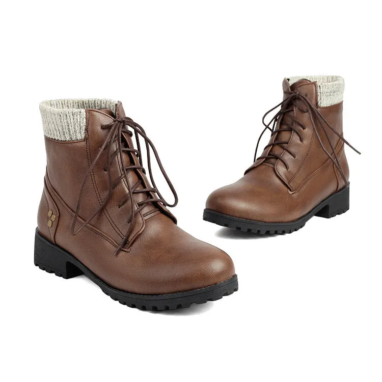 Women's Lace-Up Round Toe Low Heel Ankle Boots