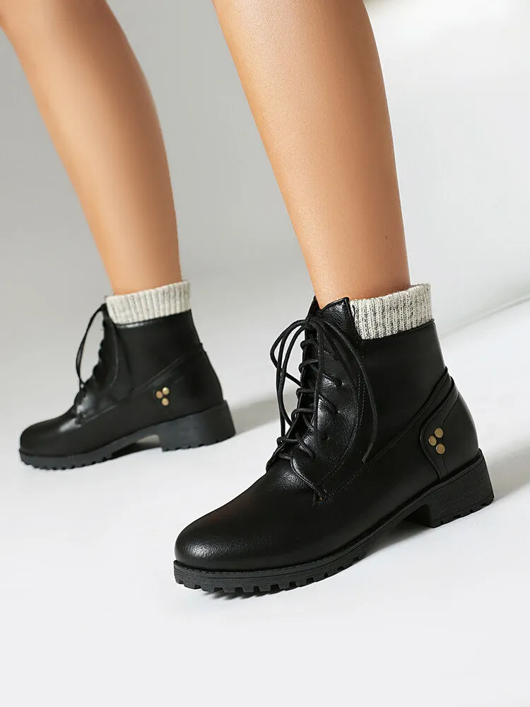 Women's Lace-Up Round Toe Low Heel Ankle Boots