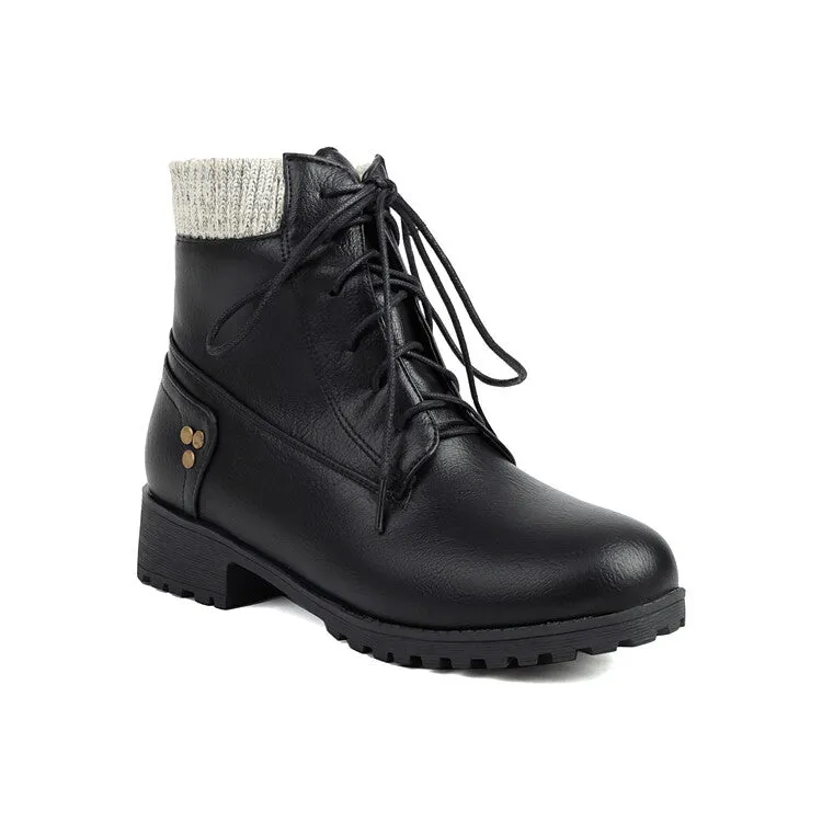 Women's Lace-Up Round Toe Low Heel Ankle Boots