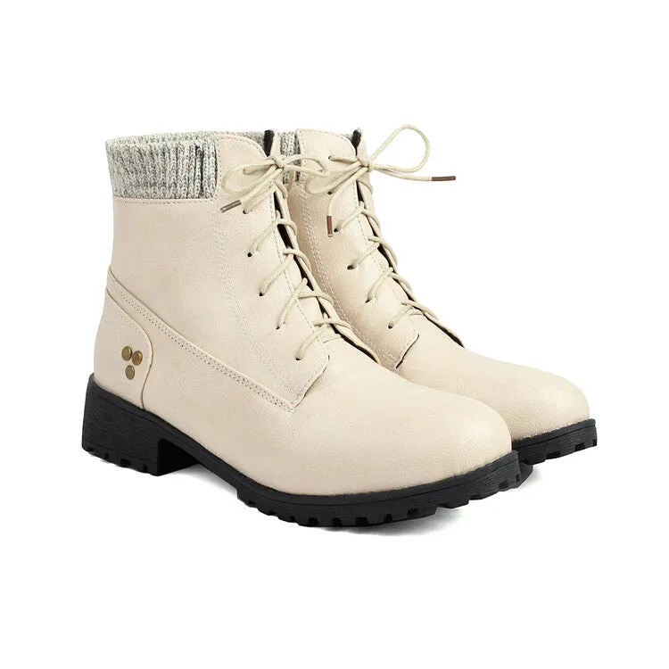 Women's Lace-Up Round Toe Low Heel Ankle Boots