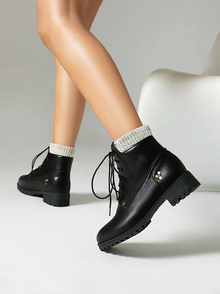 Women's Lace-Up Round Toe Low Heel Ankle Boots